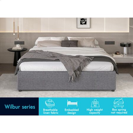 ALFORDSON Bed Frame Double Size Gas Lift Storage Mattress Base Grey WILBUR