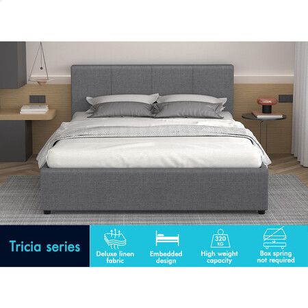 ALFORDSON Bed Frame Double Size Gas Lift Storage Base Grey Fabric CALLA