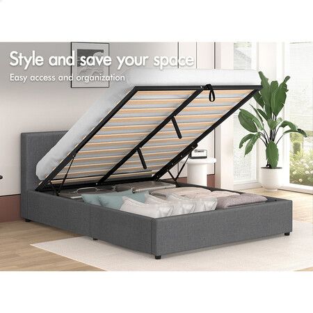 ALFORDSON Bed Frame Double Size Gas Lift Storage Base Grey Fabric CALLA