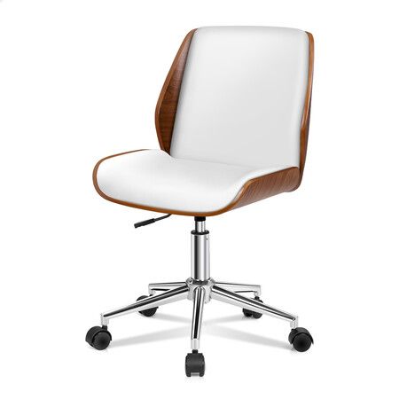 ALFORDSON Wooden Office Chair Computer Chairs Wood Seat PU Leather White