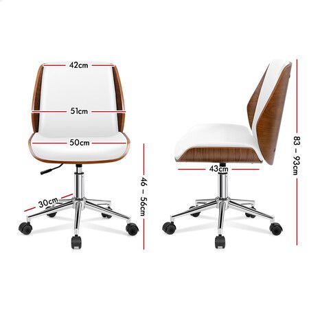 ALFORDSON Wooden Office Chair Computer Chairs Wood Seat PU Leather White