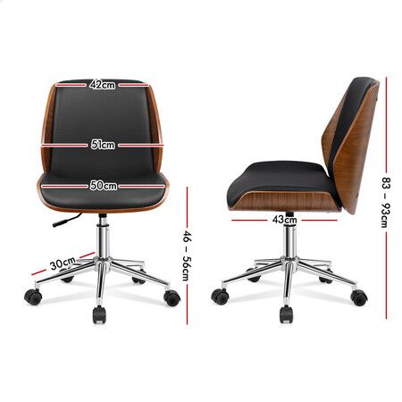 ALFORDSON Wooden Office Chair Computer Chairs Wood Seat PU Leather Black