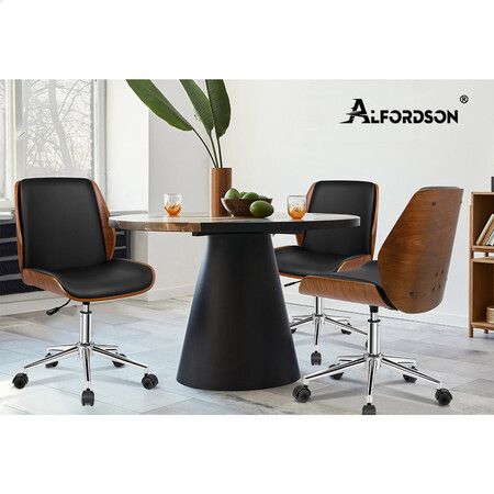 ALFORDSON Wooden Office Chair Computer Chairs Wood Seat PU Leather Black