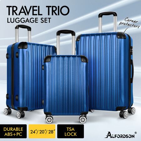 ALFORDSON Luggage 3PCS Set Suitcase Trolley TSA Carry on Hard Case Blue