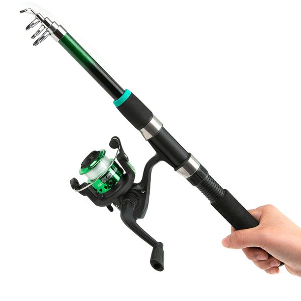 Fishing Tackle Set Telescopic Fishing Rod and Spinning Reel Kit, Saltwater Freshwater Fishing Rod Kit (Green)