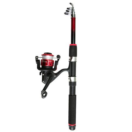 Fishing Tackle Set Telescopic Fishing Rod and Spinning Reel Kit, Saltwater Freshwater Fishing Rod Kit (Red)