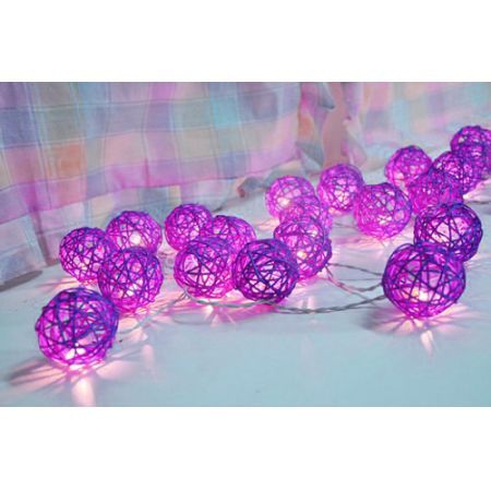 1 Set of 20 LED Cassis Purple 5cm Rattan Cane Ball Battery Powered String Lights Christmas Gift Home Wedding Party Bedroom Decoration Table Centrepiece