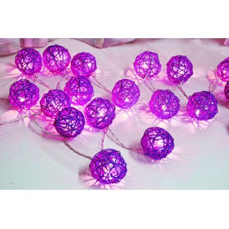 1 Set of 20 LED Cassis Purple 5cm Rattan Cane Ball Battery Powered String Lights Christmas Gift Home Wedding Party Bedroom Decoration Table Centrepiece