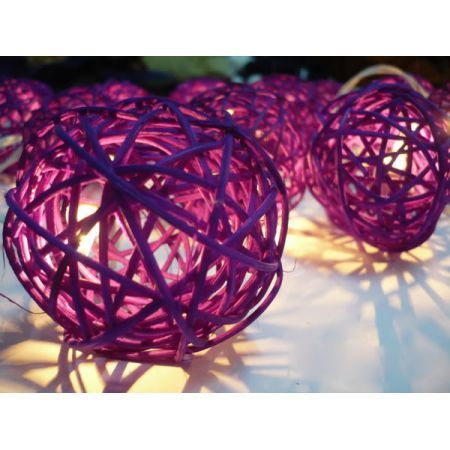 1 Set of 20 LED Cassis Purple 5cm Rattan Cane Ball Battery Powered String Lights Christmas Gift Home Wedding Party Bedroom Decoration Table Centrepiece