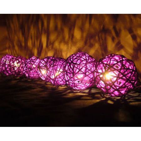 1 Set of 20 LED Cassis Purple 5cm Rattan Cane Ball Battery Powered String Lights Christmas Gift Home Wedding Party Bedroom Decoration Table Centrepiece