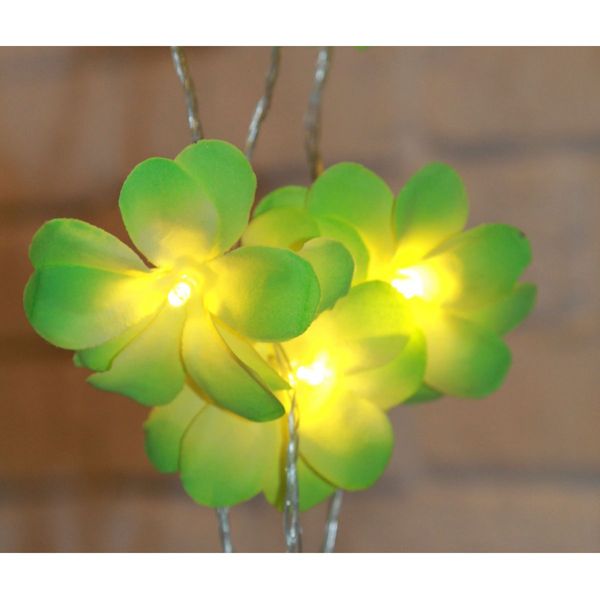 1 Set of 20 LED Green Frangipani Flower Battery String Lights Christmas Gift Home Wedding Party Decoration Outdoor Table Garland Wreath