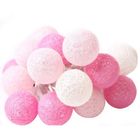 1 Set of 20 LED Pink 5cm Cotton Ball Battery Powered String Lights Christmas Gift Home Wedding Party Girl Bedroom Decoration Outdoor Indoor Table