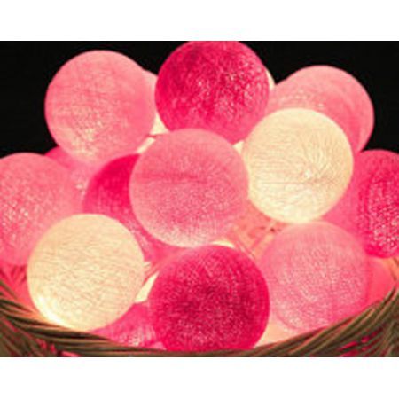 1 Set of 20 LED Pink 5cm Cotton Ball Battery Powered String Lights Christmas Gift Home Wedding Party Girl Bedroom Decoration Outdoor Indoor Table