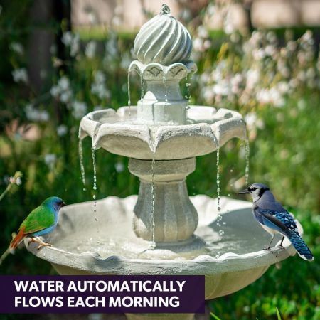 PROTEGE 3 Tier Solar Powered Water Feature Fountain Bird Bath - Light Grey