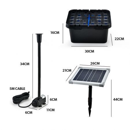 PROTEGE 5W Solar Powered Water Fountain Pump Pond Kit with Eco Filter Box