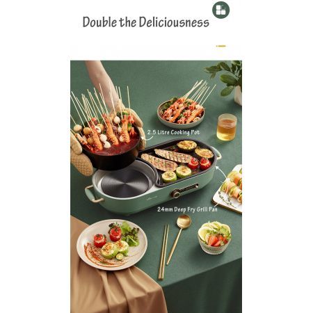 BEAR Multi-functional 2-in-1 Cooking Hot Pot And Griddle Barbecue Machine DKL-C15L1