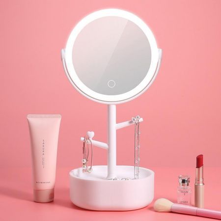 Ecoco Smart LED Light Cosmetic Makeup Mirror USB Touch Screen Home Desk Vanity 360掳 Pink