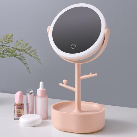 Ecoco Smart LED Light Cosmetic Makeup Mirror USB Touch Screen Home Desk Vanity 360掳 Pink