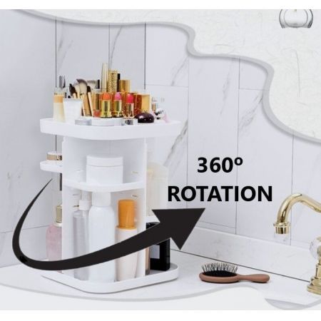 360 Rotating Large Capacity Makeup Organizer for Bedroom and Bathroom (White)