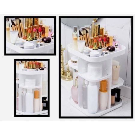 360 Rotating Large Capacity Makeup Organizer for Bedroom and Bathroom (White)