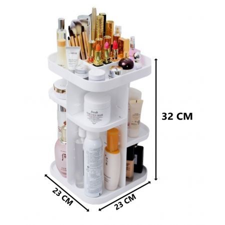 360 Rotating Large Capacity Makeup Organizer for Bedroom and Bathroom (White)