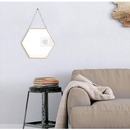 Hexagon Hanging Wall Mirror Decor (Gold Color)