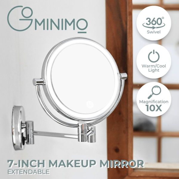 GOMINIMO 7 Inch Double-Sided LED Makeup Mirror with 10x Magnifying (Silver)