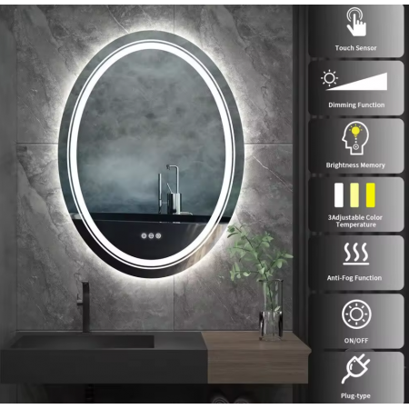 Interior Ave - LED Oval Frameless Salon / Bathroom Wall Mirror - 50 x 70cm