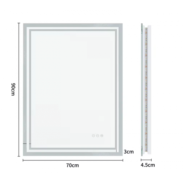 Interior Ave - LED Rectangle Frameless Salon / Bathroom Wall Mirror - 90 x 70cm