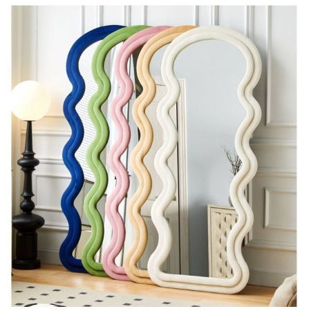 1.7m Elegance Curvy Floor Mirror Wavy Full Lenght Curvy Squiggle Full Body Irregular Asymmetrical Floor Home Decor Pink