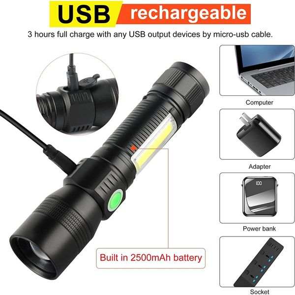 7 Modes Waterproof Rechargeable UV Light Flashlight Torch for Camping