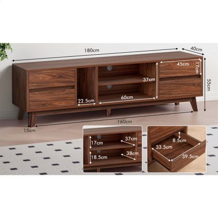 ALFORDSON Entertainment Unit TV Cabinet Stand 180cm Drawer Shelf Walnut