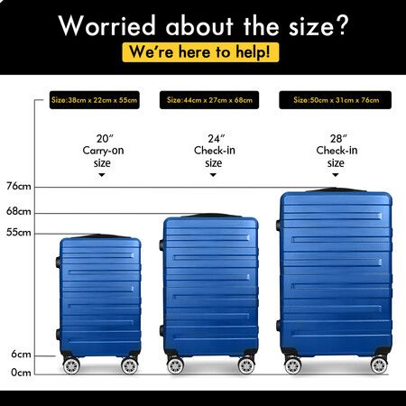 ALFORDSON Luggage 3PCS Set Suitcase Trolley TSA Carry on Hard Case Blue