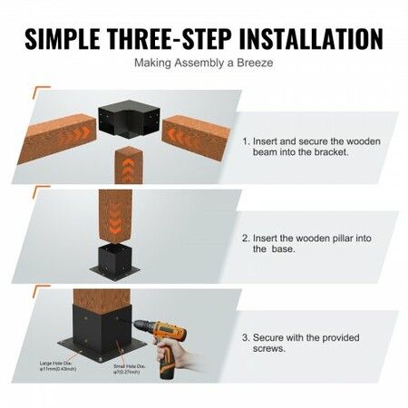 Pergola Bracket Kit 152.4 x 152.4 mm, 8pcs 3-Way Heavy Duty Corner Bracket Woodworks DIY Post Base, Easy Installation Wooden Beams for Gazebos, Patio Pergolas, Log Cabin Outdoor Pergola Hardware