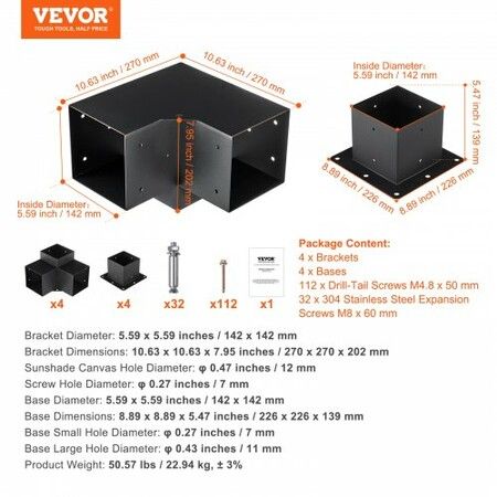 Pergola Bracket Kit 152.4 x 152.4 mm, 8pcs 3-Way Heavy Duty Corner Bracket Woodworks DIY Post Base, Easy Installation Wooden Beams for Gazebos, Patio Pergolas, Log Cabin Outdoor Pergola Hardware