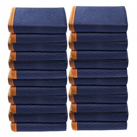 Moving Blankets, 2032 x 1829 mm, 29.5 kg/dz, 12 Packs, Professional Non-Woven & Recycled Cotton Packing Blanket, Heavy Duty Mover Pads for Protecting Furniture, Floors, Appliances, Blue/Orange