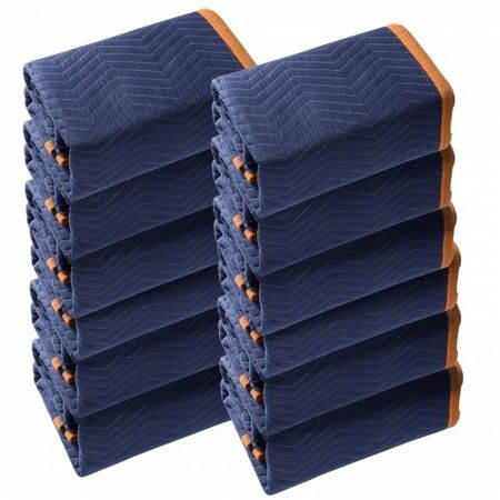 Moving Blankets, 2032 x 1829 mm, 29.5 kg/dz, 12 Packs, Professional Non-Woven & Recycled Cotton Packing Blanket, Heavy Duty Mover Pads for Protecting Furniture, Floors, Appliances, Blue/Orange