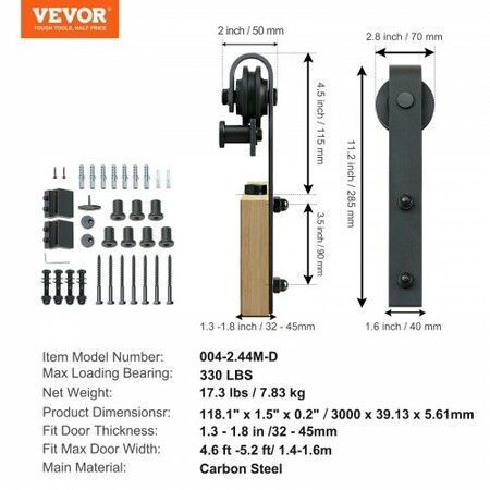 10FT Sliding Barn Door Hardware Closet Track Kit for Single Door J Hanger