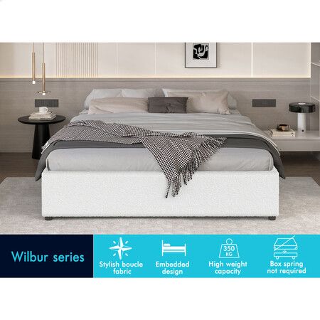 ALFORDSON Bed Frame King Size Gas Lift Storage Mattress Base Boucle WILBUR