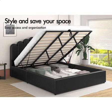 ALFORDSON Bed Frame King Size Gas Lift Storage Base Wooden Black MILTON