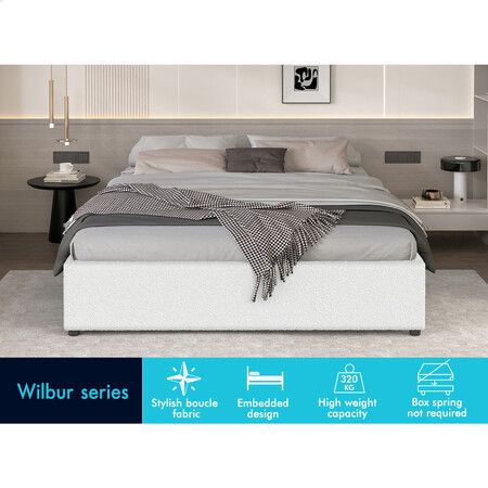 ALFORDSON Bed Frame Double Size Gas Lift Storage Mattress Base Boucle WILBUR