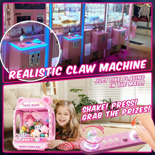 Claw Machines for Kids, Unicorns Toys for Girls Age 6+, Arcade Games Mini Vending Machine with Squishy Fidget Toys, Candy Machine Candy Dispenser Machine, Claw Game Machine,Birthday Gifts, Pink