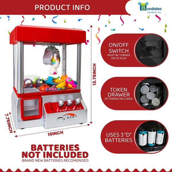 Claw Machine Arcade Game with Sound, Cool Fun Mini Candy Grabber Prize Dispenser Vending Toy for Kids, Boys and Girls