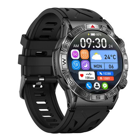 Smartwatch 1.43 HD Screen with Built in Flashlight Bluetooth Call Reminder, Multifunctional Waterproofs Smartwatch Christmas Gifts (Black)