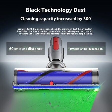 2024 upgrade LED Motorhead for Dyson V7, V8, V10, V11, and V15 Head Replacement with Soft Roller Green LED Dust Detection Power Brush Vacuum Attachment