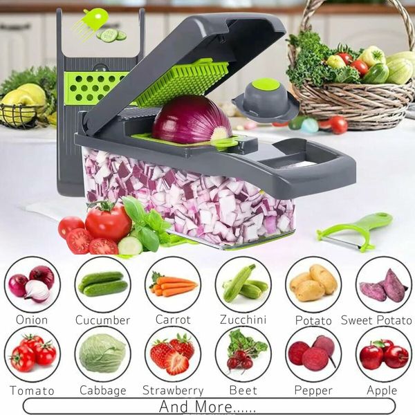 16 in 1 Multifunctional Mandoline Slicer with 8 Blades Veggie Chopper Food Dicer Onion Chopper Cucumber Slicer Cheese Grater Egg Separator