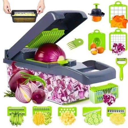 16 in 1 Multifunctional Mandoline Slicer with 8 Blades Veggie Chopper Food Dicer Onion Chopper Cucumber Slicer Cheese Grater Egg Separator