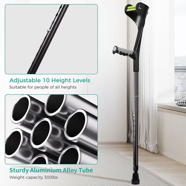 Forearm Crutches Pair,Lightweight Adjustable,ubber Handles,Comfortable Grip and Wear-Resistant,Non-Slip Forearm Crutches for Heavy Duty (Black,1 Pair)