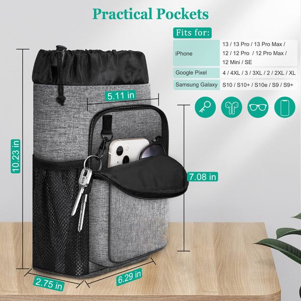 Crutch Accessories Bag,Water Resistant Storage Organizer Tote Bag with Drink Holder and Zipper Pouch for Crutches,Underarm Crutches Attachment