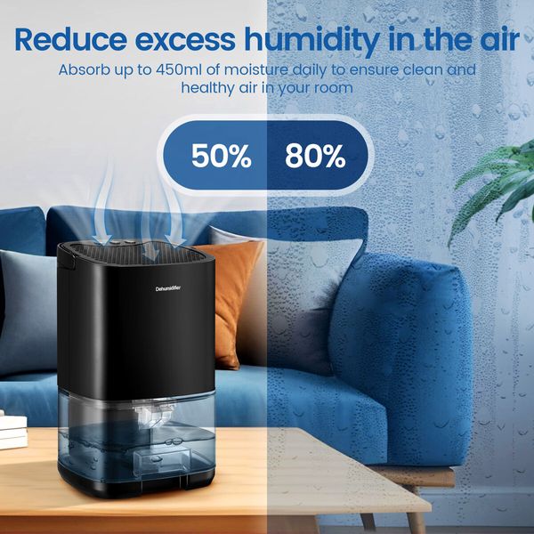 1000ml Small Dehumidifier Portable Moisture Absorber Compact Quiet Home Humidity Trap Bathroom Bedroom Closet Car Dehumidification System with LED Light